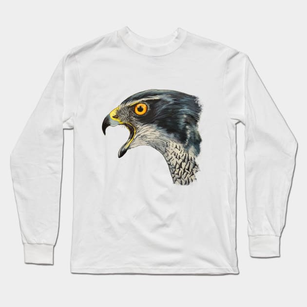 A Hawk with its beak open Long Sleeve T-Shirt by uniqueecconcept